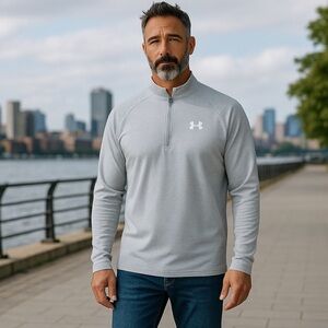 Under Armor Men’s UA Tech Heat-gear Half Zip Pullover Large Silver M. Wicking